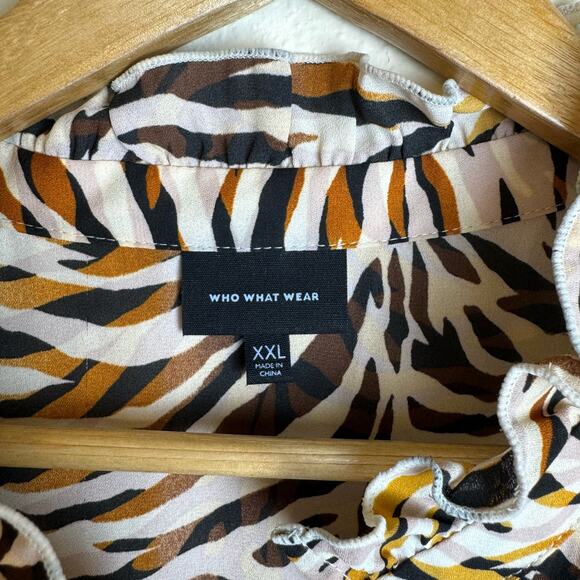 Who What Wear Animal Print Ruffle Blouse Womens 2X Flowy Business Casual Career - Picture 2 of 8